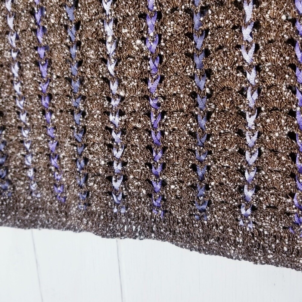 Cynthia Steffe Sweater Women Size Medium Knit Brown Cream Purple See Through - Picture 11 of 16